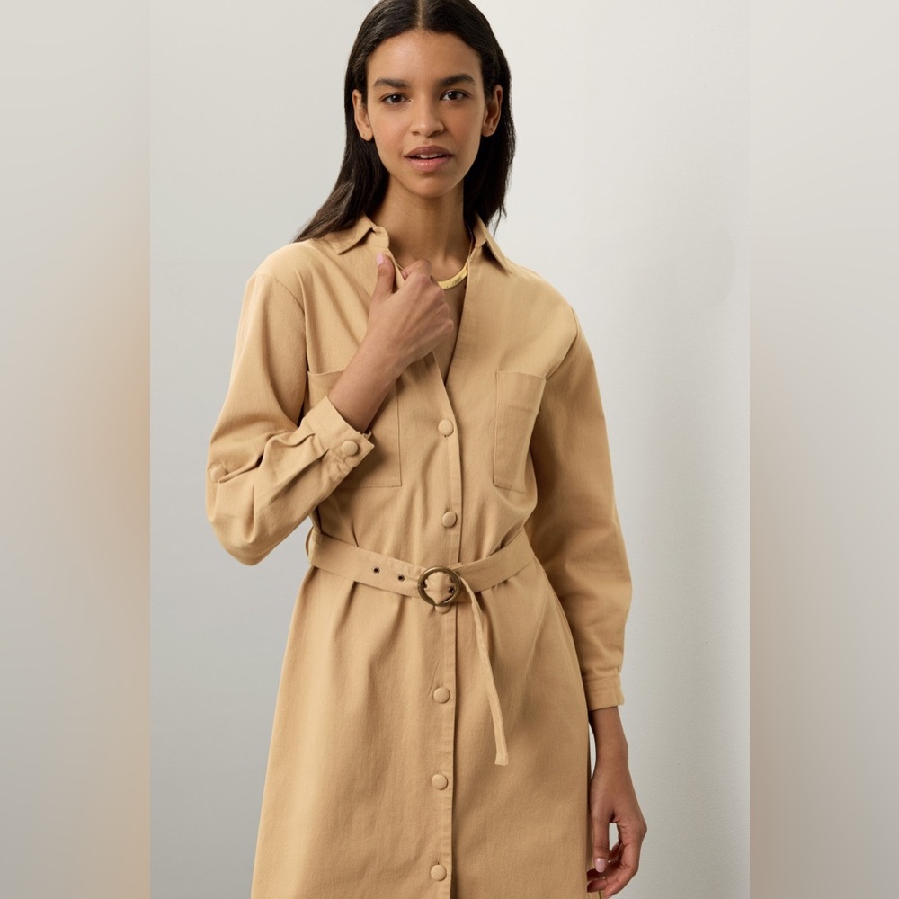 Elegant Tan Shirt Dress